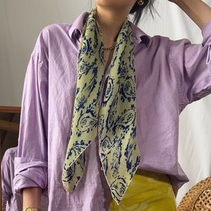 Vintage blue and green abstract paisley plisse scarf